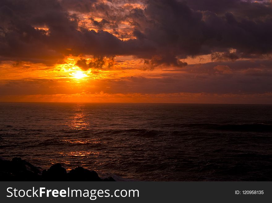 Horizon, Sky, Afterglow, Sea