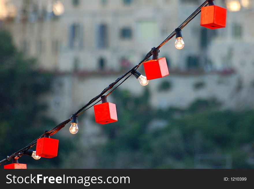 A line of red lights pictured at a local festival.