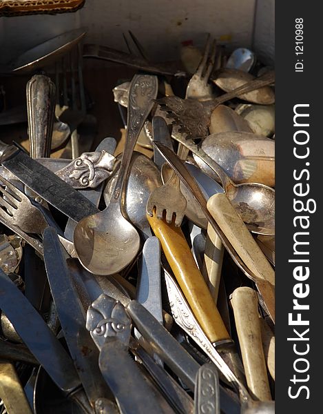 Old spoons, forks, knifes from the east market in jerusalem