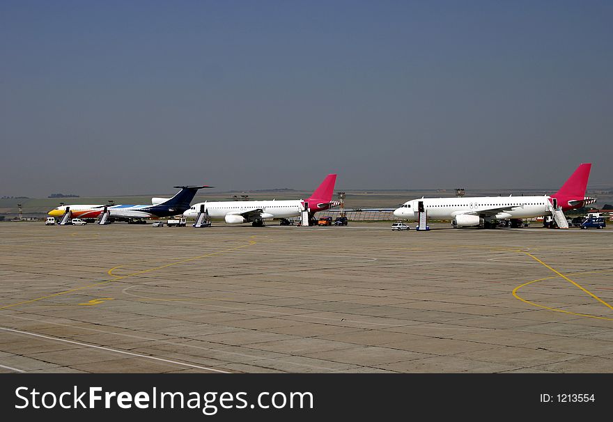 Planes on a take-off field. Planes on a take-off field