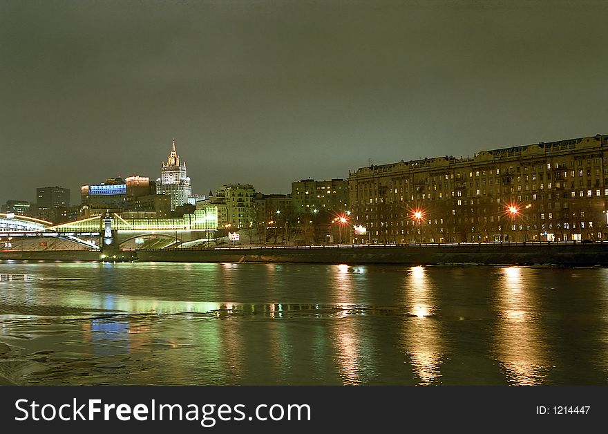 Moscow embankment at evening