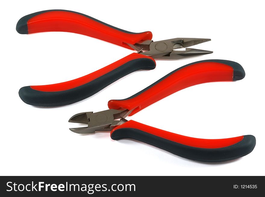 Diagonal and Long Nose Pliers. Isolated on White with Clipping Path.