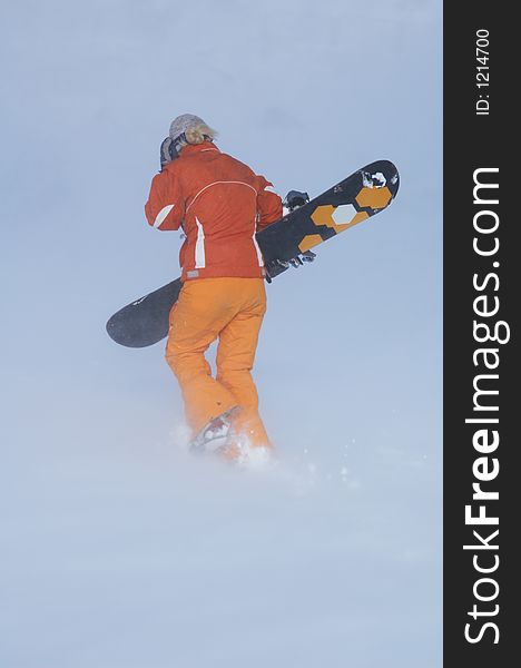 Snowboard Girl On Snowstorm