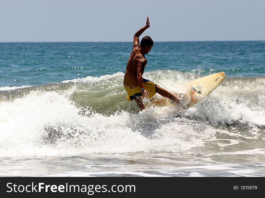 Tropical Beach Man Surfing