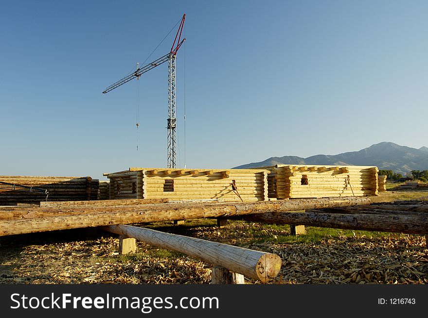 A new log house being constructed in Montana. A new log house being constructed in Montana.