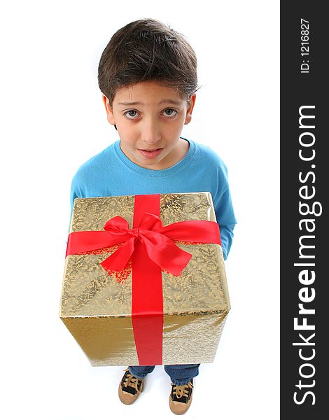 Cute boy with a christmas gift (series)