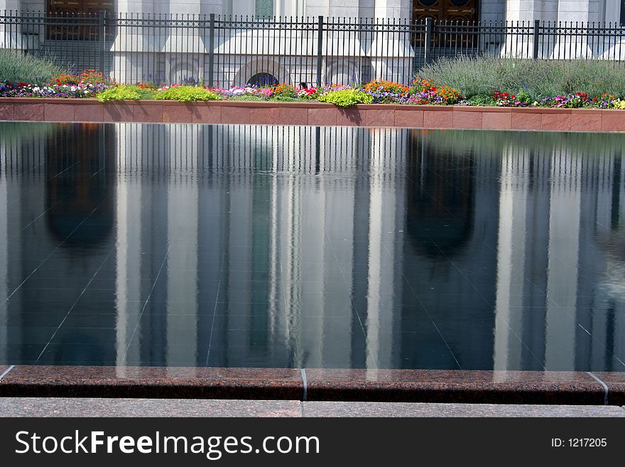 A reflection of the mormon temple in Salt Lake City, Utah at Temple Square