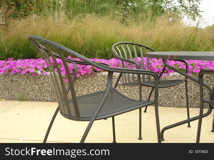 A picture of chairs outdoors  neatly availible for seating. A picture of chairs outdoors  neatly availible for seating