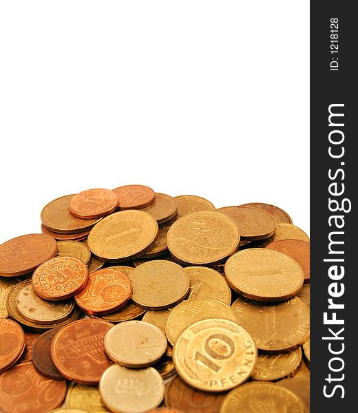 European coins of different valutes on a white background. European coins of different valutes on a white background