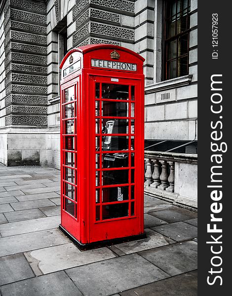 Telephone Booth, Red, Payphone, Telephony
