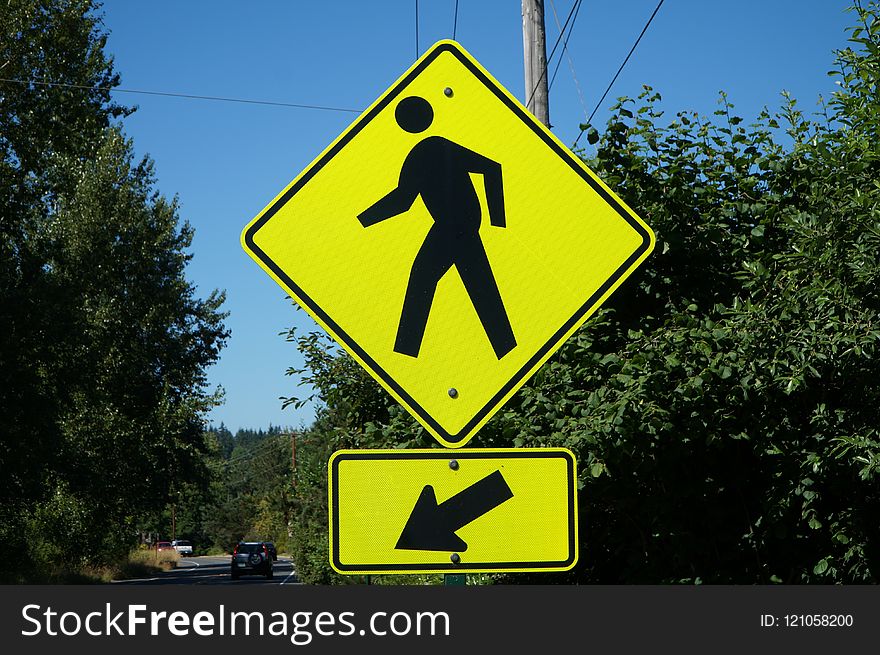 Yellow, Sign, Signage, Traffic Sign