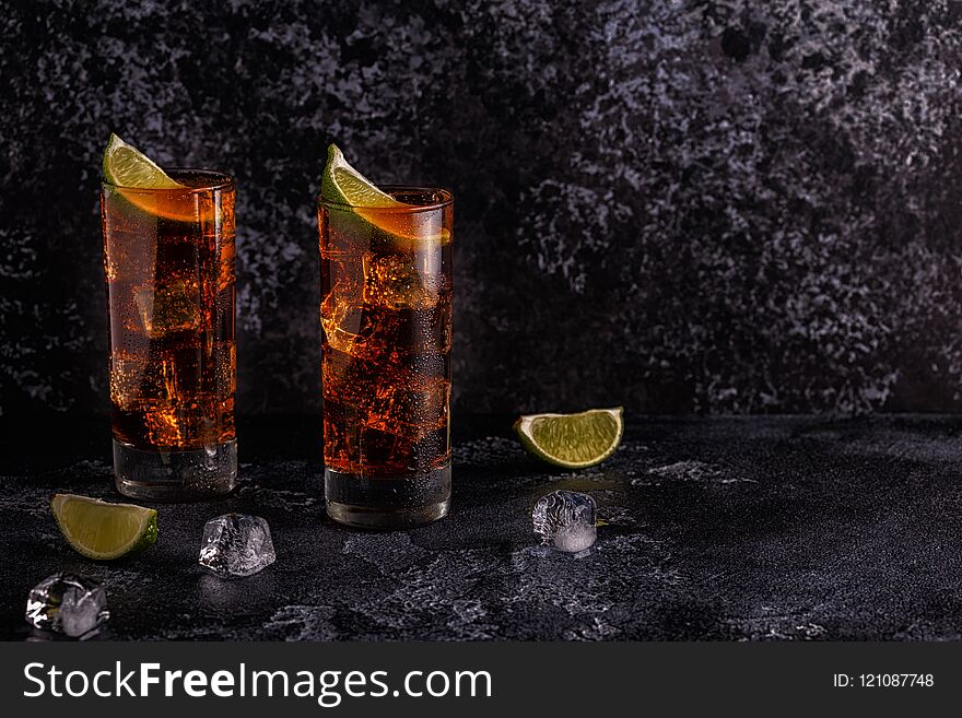 Rum and Cola Cuba Libre with Lime and Ice