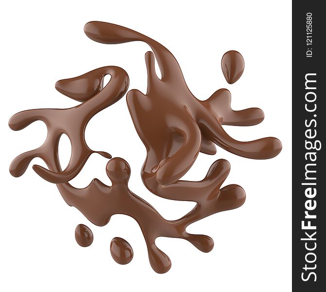 Abstract splash of liquid chocolate isolated on white background. 3d rendering.
