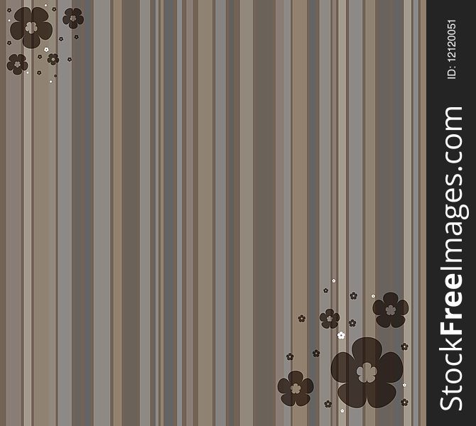 A brown striped background with flowers on corners