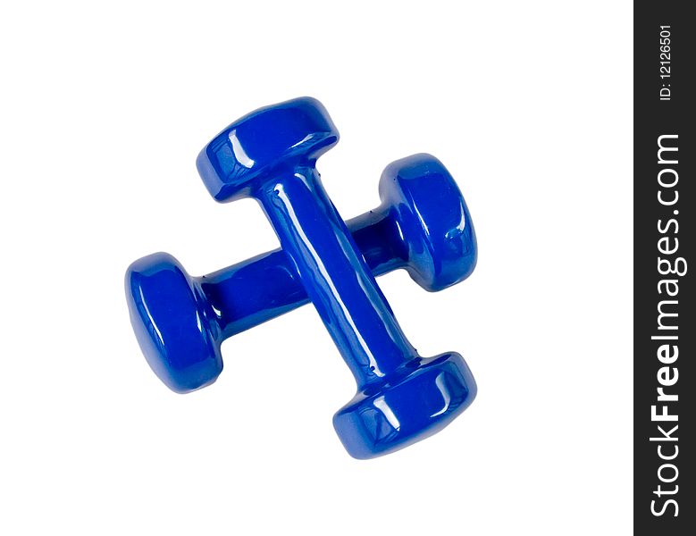 Pair of blue fitness dumbbells solated on white (clipping path included)