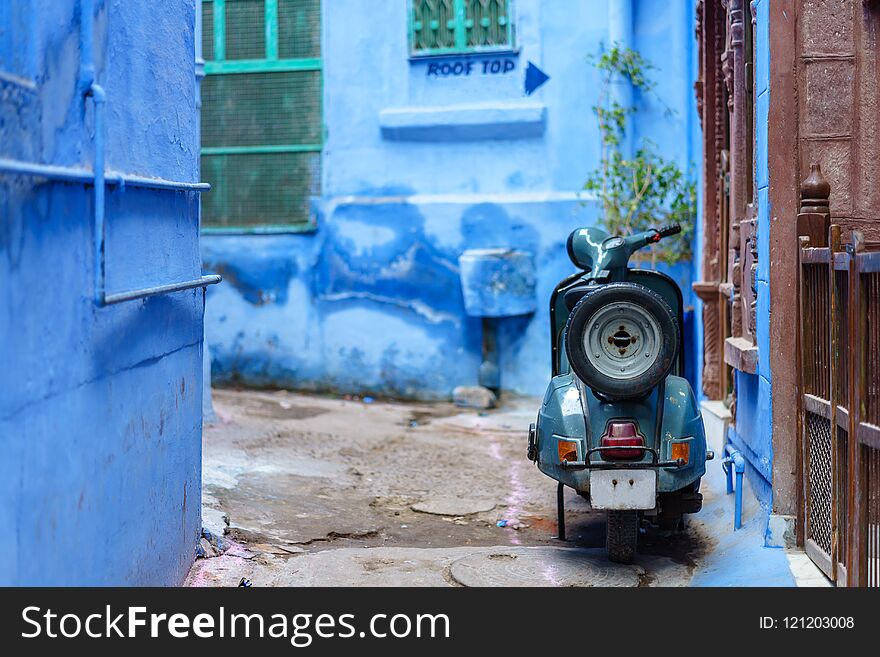 Narrow street in blue city of jodhpur