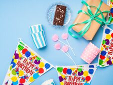 Happy Birthday Party Items Flat Lay Royalty Free Stock Photo