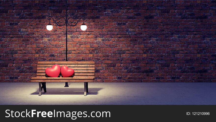 Hearts couple in love valentine`s day background 3d render 3d illustration