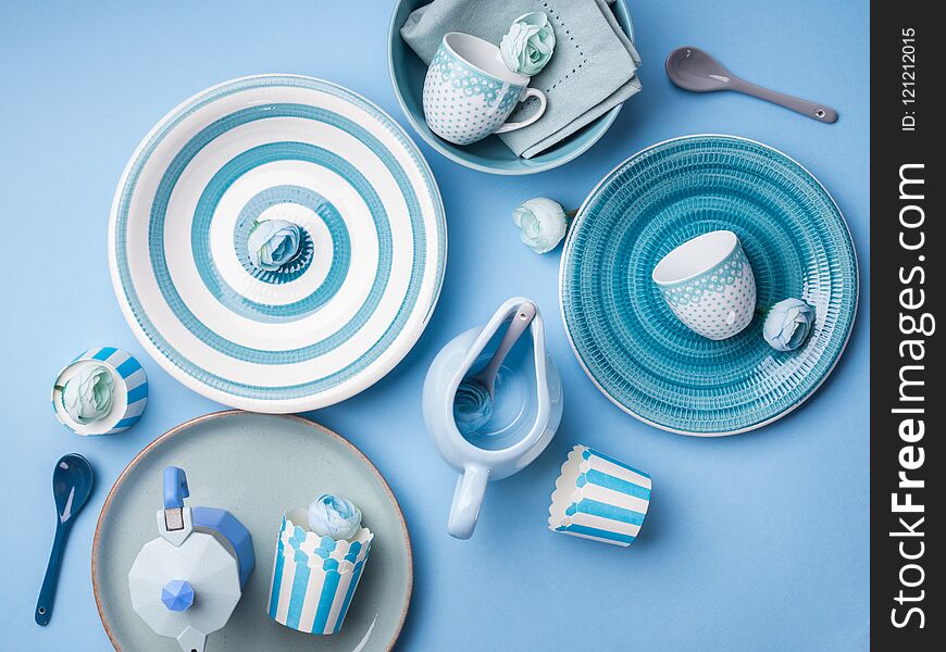 Blue pastel ceramic tableware crockery