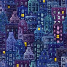 Seamless Pattern Of Watercolor Old Europe Houses Stock Image