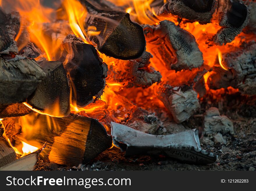 Fire flames from wood and coal