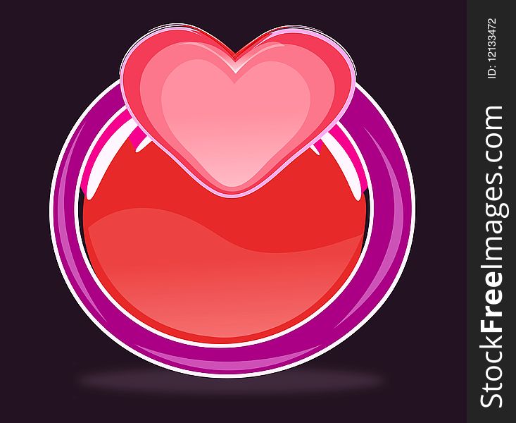 Glossy sticker with shiny heart in red and purple. Glossy sticker with shiny heart in red and purple