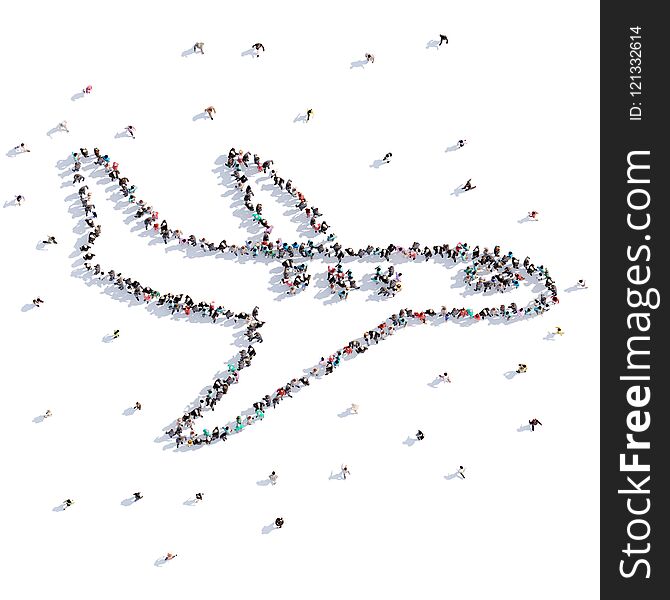 A lot of people form aircraft on a white background. 3d illustration. 3d rendering.