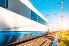 High Speed Electric Train Wagons Passenger Rides At The Railway Station In The City. Royalty Free Stock Images
