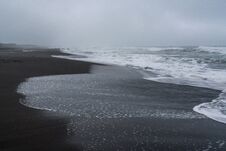 Black Volcanic Sand At Khalaktyrsky Beach Of The Pacific At Kamchatka Peninsula, Near Petropavlovsk-Kamchatsky, Russia Stock Image