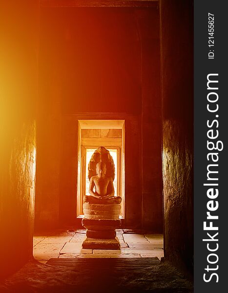 Buddha Stone Statue, Khmer art of Phimai History Park, Thailand with Sunlight. Buddha Stone Statue, Khmer art of Phimai History Park, Thailand with Sunlight.