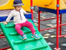 Happy Little Girl Playing At The Playground. Children, Happy, Fa Royalty Free Stock Photography