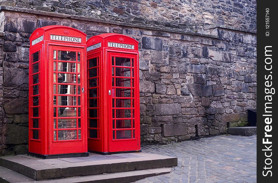 Telephone Booth, Red, Public Space, Payphone