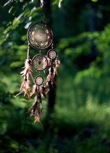 Dreamcatcher, American Native Amulet In Forest. Shaman Royalty Free Stock Photography