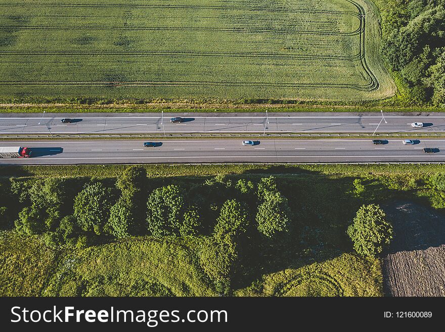 Aerial view of highway in Kaunas county, Lithuania