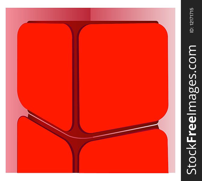 Red abstract rounded cube shape