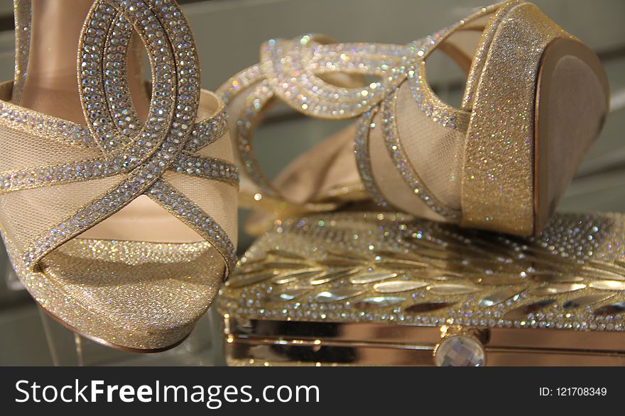 Footwear, Shoe, Jewellery, Gold