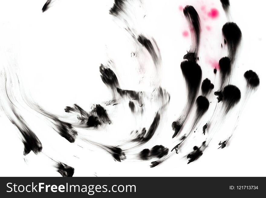 Abstract Ink Background. Moving Liquid Paint In Water. Black Dot