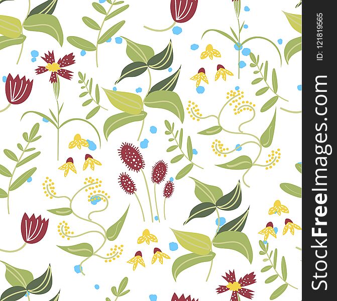 Botanical Floral Seamless Pattern. Vector Flower Print.