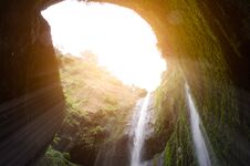 Madakaripura Waterfall With Sunlight Effect Is The Tallest Water Stock Image