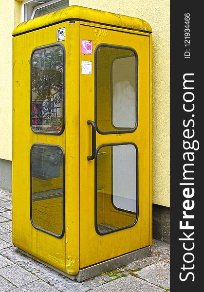 Yellow, Telephone Booth, Payphone, Public Space