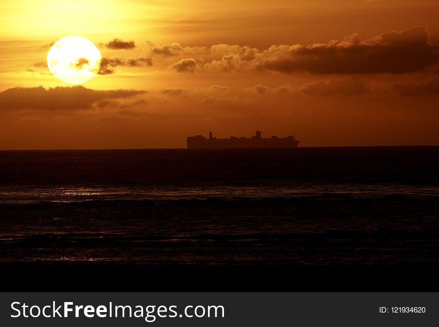 Horizon, Sky, Sunset, Afterglow