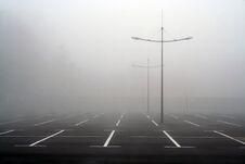 Fog On The Empty Parking Lot Stock Photography