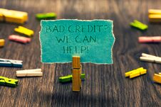 Conceptual Hand Writing Showing Bad Credit Question We Can Help. Business Photo Showcasing Borrower With High Risk Debts Financial Stock Photo