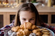 Child Nutrition Unhealthy Habits Pastry Croissant Royalty Free Stock Images