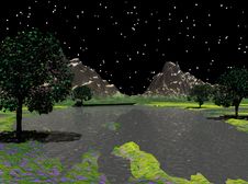 3D Rendered Night Fantasy River Stock Photos