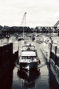 Cabin Cruiser Boat In Docks Stock Images