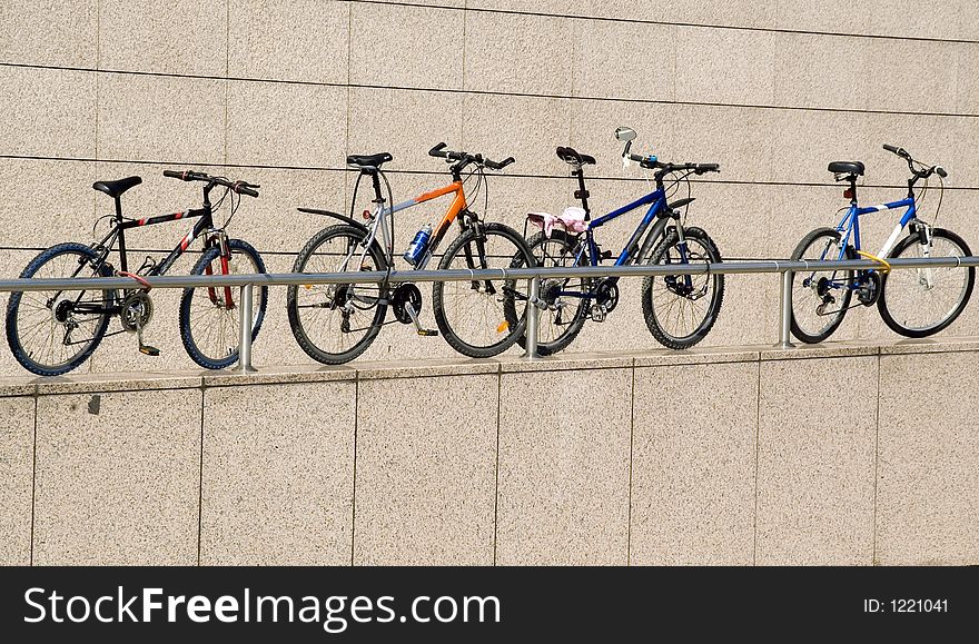 Bike parking on the marble wall. Bike parking on the marble wall