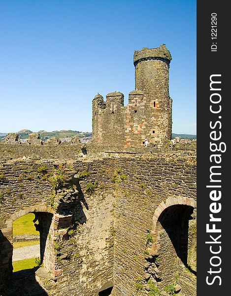 The stone walls and tower