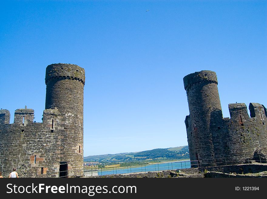 The high towers of conway castle, conway, wales, united kingdom. The high towers of conway castle, conway, wales, united kingdom.