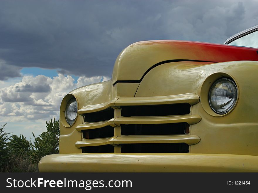 Classic retro yellow American car. Classic retro yellow American car